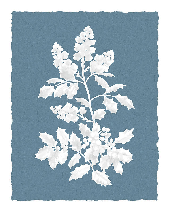 Oregon Grape Wildflowers White on Blue Silhouette Painting by Crista Forest