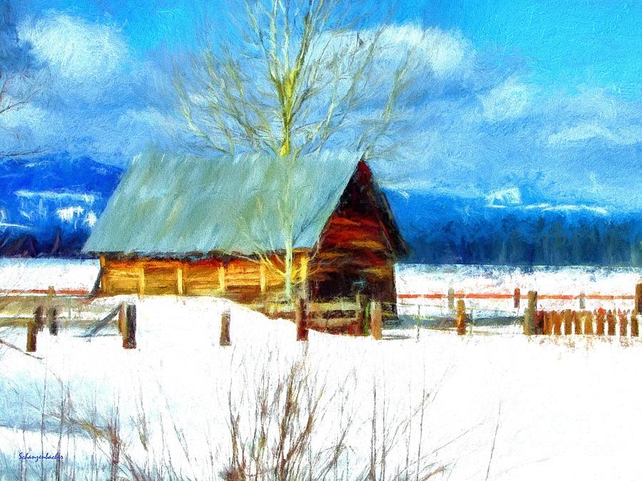 Winter Painting - Oregon Homestead Watercolor by Aurelia Schanzenbacher