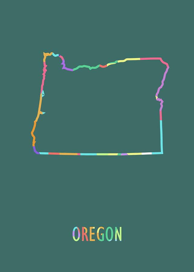 Oregon Pop Art Map Green Bg Digital Art