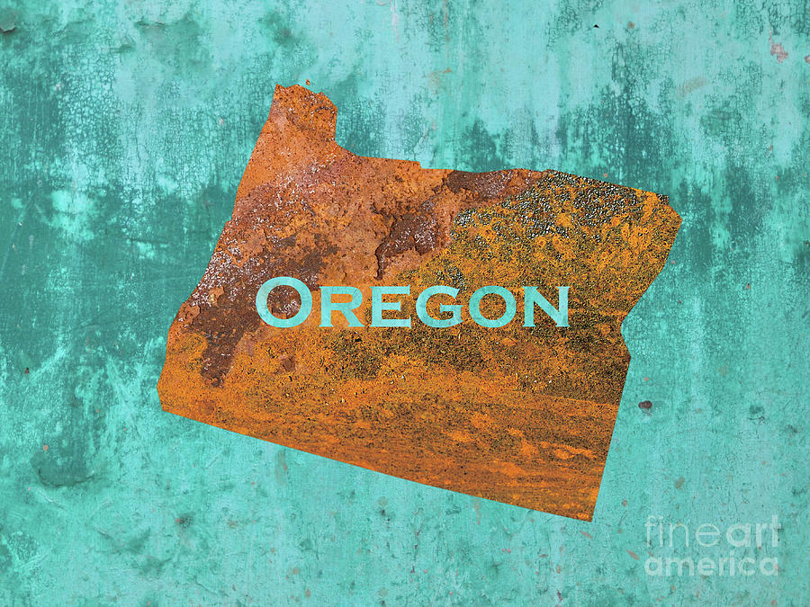 Portland Mixed Media - Oregon Rust on Teal by Elisabeth Lucas