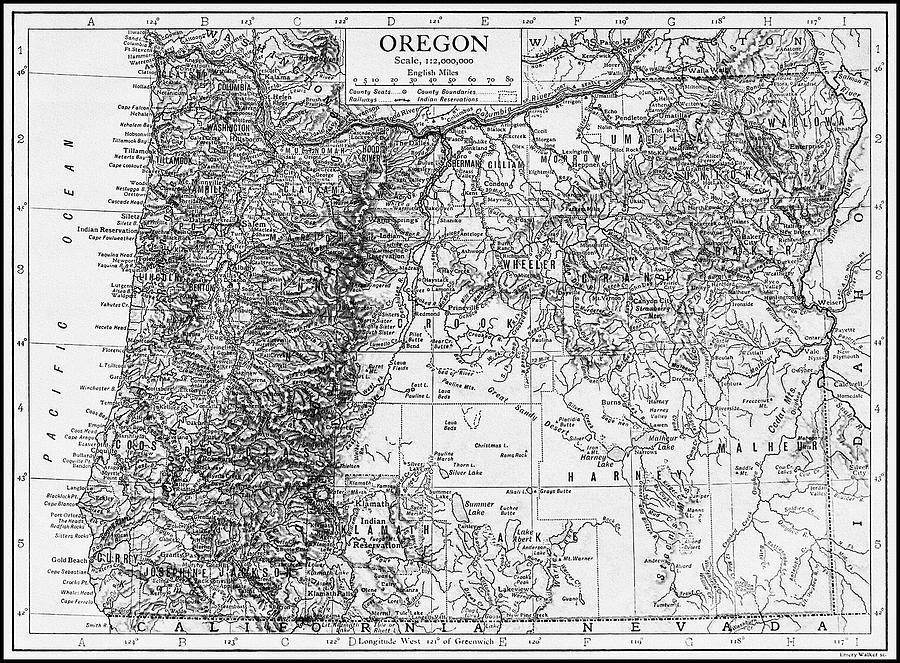 Oregon Vintage Map 1911 Black and White Photograph by Carol Japp Fine