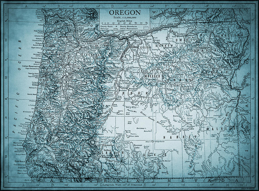 Vintage Photograph - Oregon Vintage Map 1911 Blue  by Carol Japp