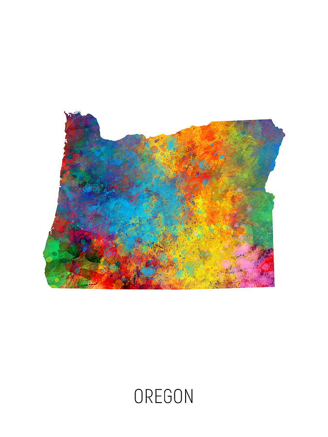Oregon Watercolor Map #02 Digital Art by Michael Tompsett