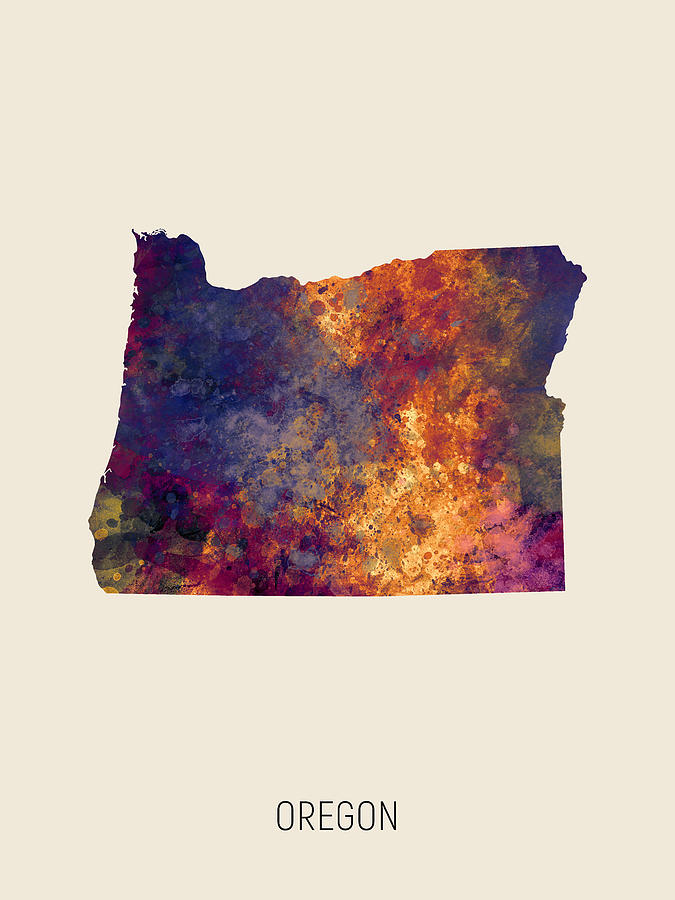 Oregon Watercolor Map #25 Digital Art by Michael Tompsett