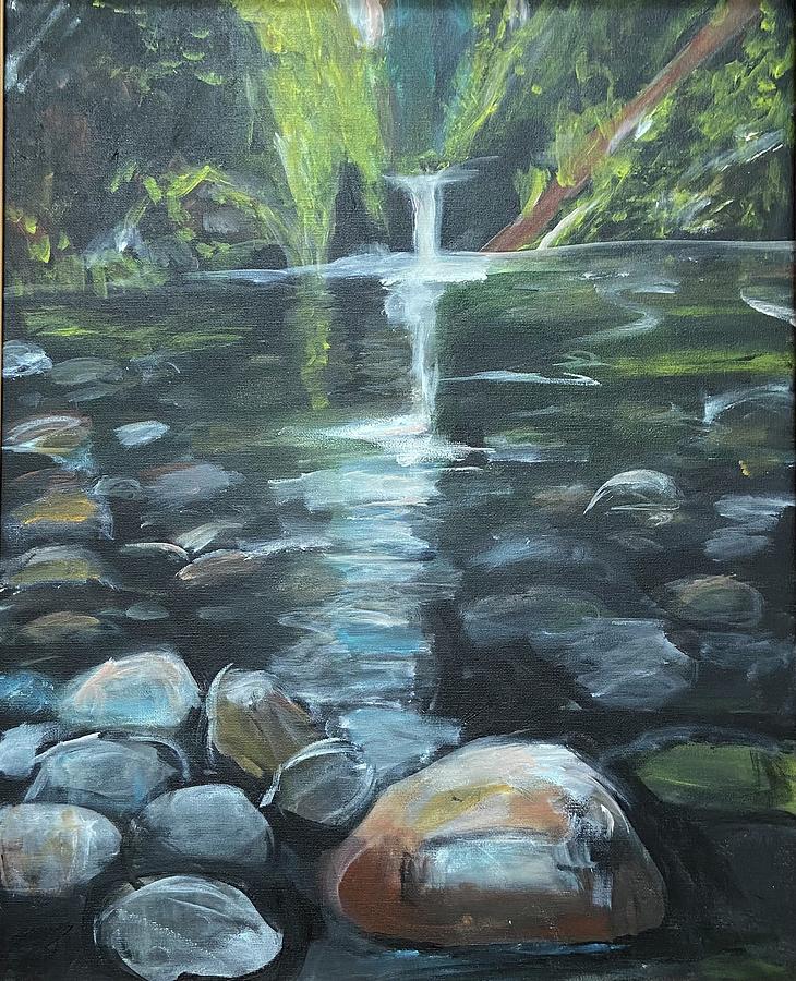Oregon Waterfall Painting by Denice Palanuk Wilson