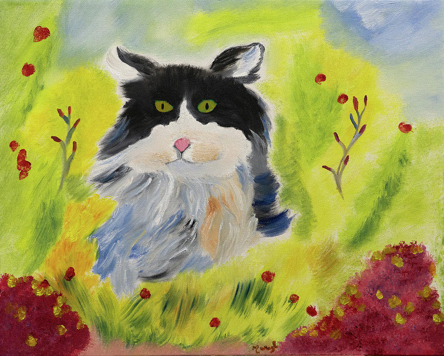 Black And White Cat Painting - Oreo by Meryl Goudey