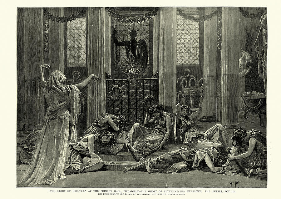 Orestes, Ghost of Clytemnestra awakening the Furies, Greek Play Drawing by Duncan1890
