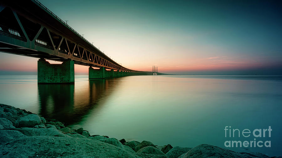Nature Photograph - Oresunds Bridge at Sundown Panorama by Antony McAulay