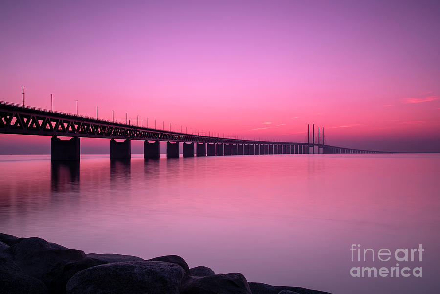 Oresunds Bridge at Sunset with Panoramic Shoreline Photograph by Antony McAulay