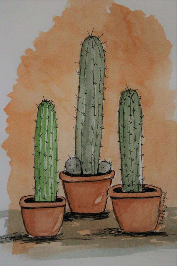 Pot Painting - Organ Pipe Cactus in Pots by Renee Floyd