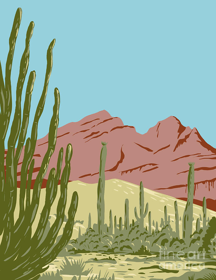 Organ Pipe Cactus National Monument And Biosphere Reserve Located In Arizona And The Mexican State Of Sonora Wpa Poster Art Digital Art