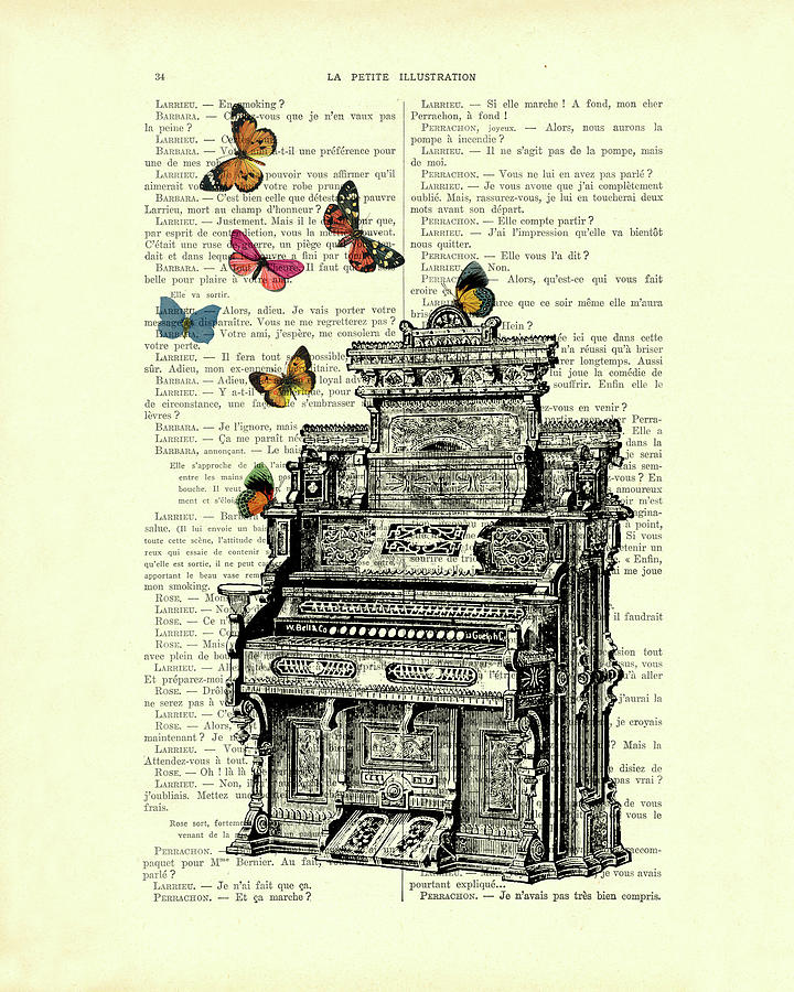 Music Digital Art - Organ wirh butterflies digital collage by Madame Memento