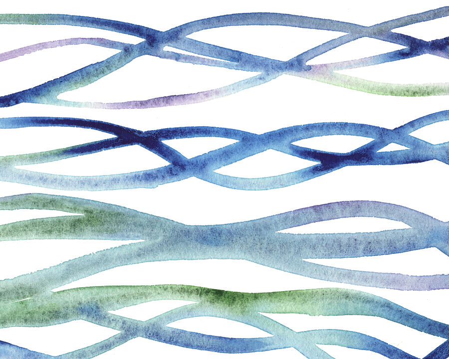 Organic Abstract Lines Ocean Water Waves Watercolor Painting by Irina Sztukowski