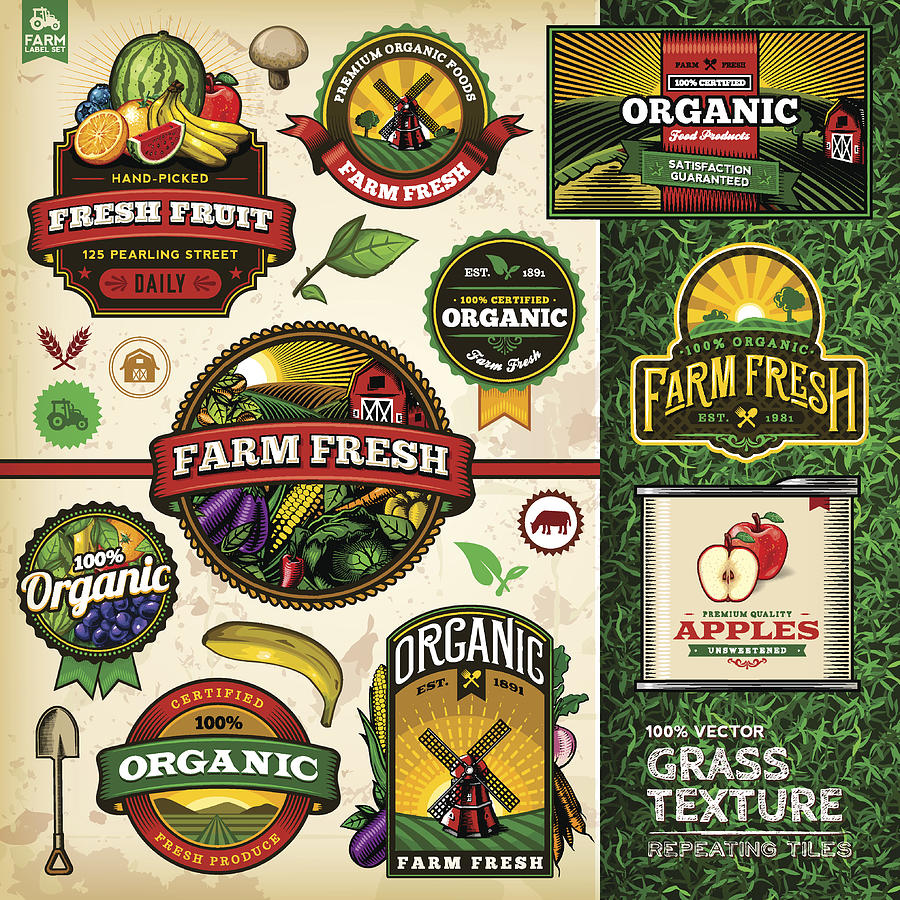 Organic Farm Fresh Label Set 4 Drawing by DavidGoh