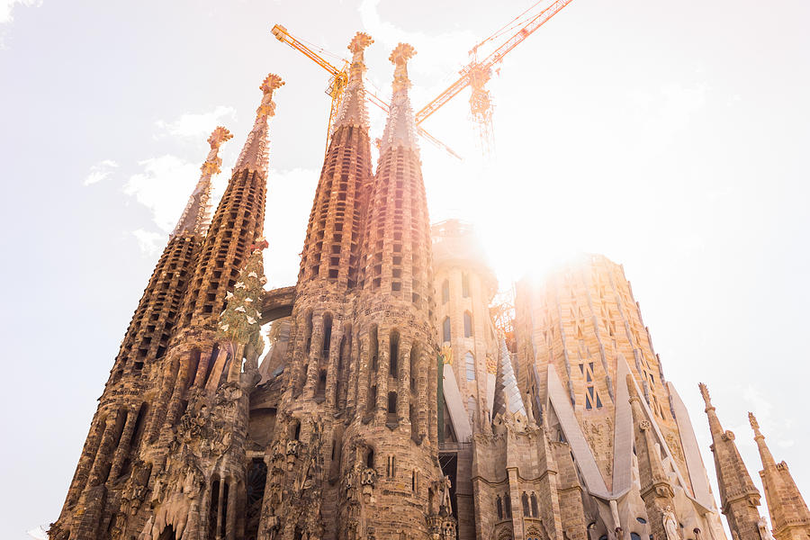 Organic shapes and modern sculptural building details of La Sagrada Familia church basilica in Barcelona, Spain. Photograph by Oleksandra Korobova