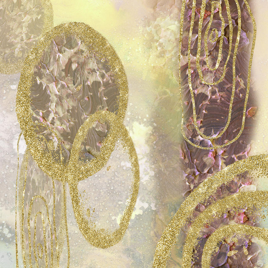 Organic Spheres And Lines Of Golden Dust On Beige Soft Warm Decor I  Painting by Irina Sztukowski