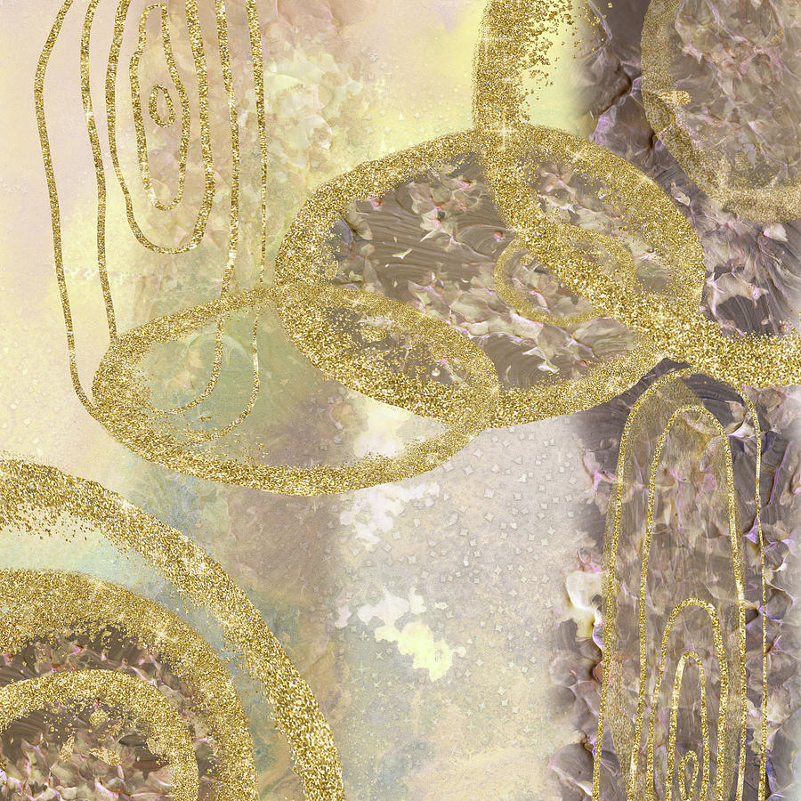 Organic Spheres And Lines Of Golden Dust On Beige Soft Warm Decor II Painting by Irina Sztukowski