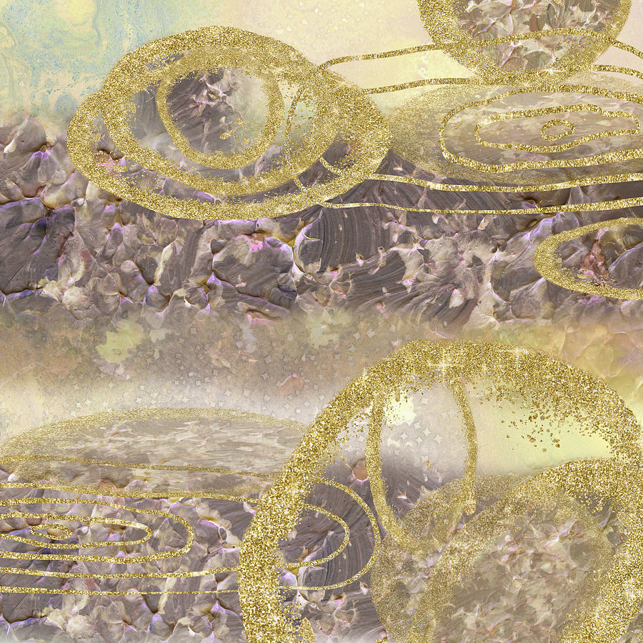 Organic Spheres And Lines Of Golden Dust On Beige Soft Warm Decor IV Painting by Irina Sztukowski