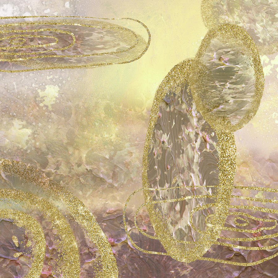 Organic Spheres And Lines Of Golden Dust On Beige Soft Warm Decor V Painting by Irina Sztukowski