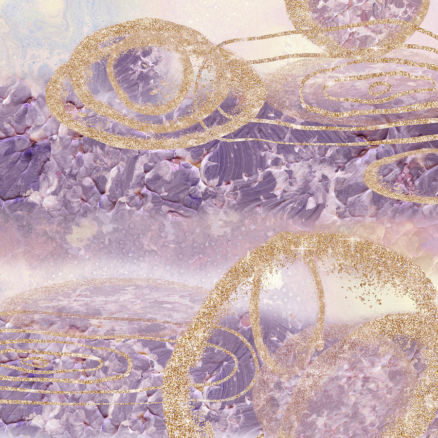 Organic Spheres And Lines Of Soft Purple Golden Hues Cool Calm Decor II Painting by Irina Sztukowski