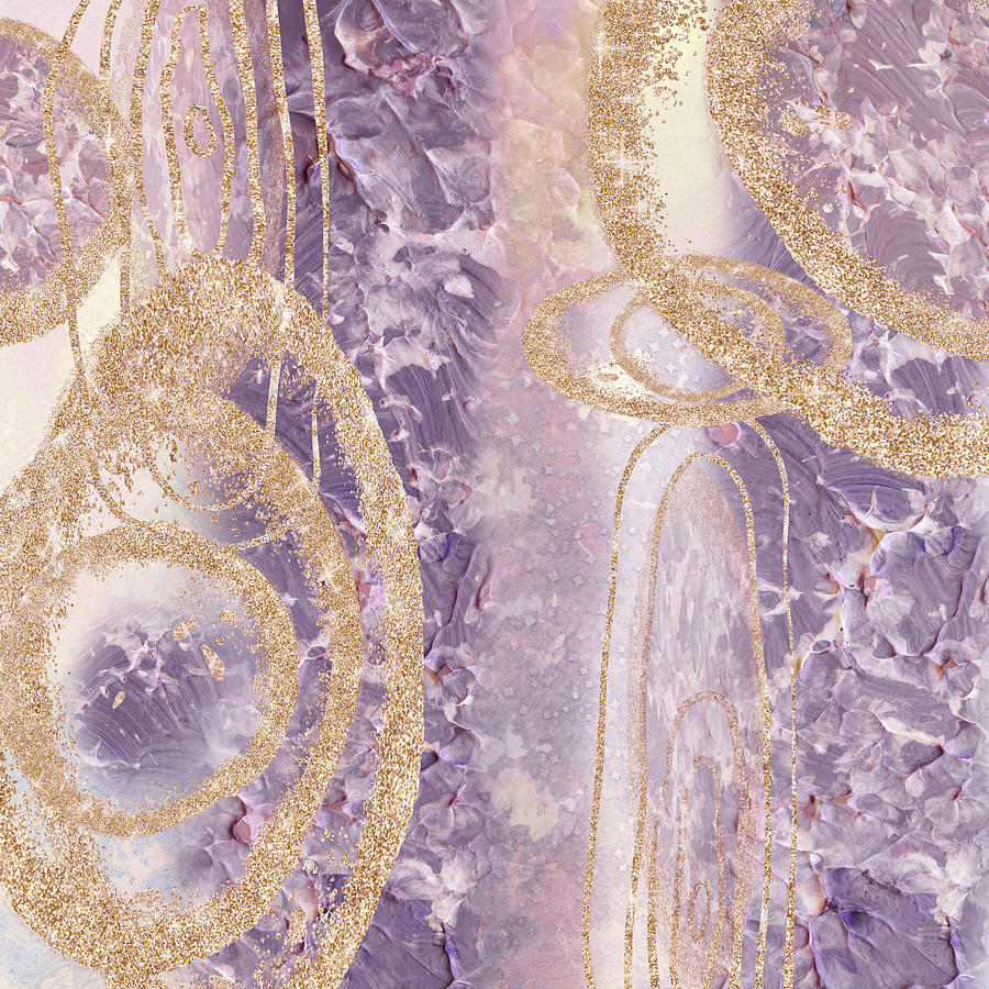Organic Spheres And Lines Of Soft Purple Golden Hues Cool Calm Decor III Painting by Irina Sztukowski