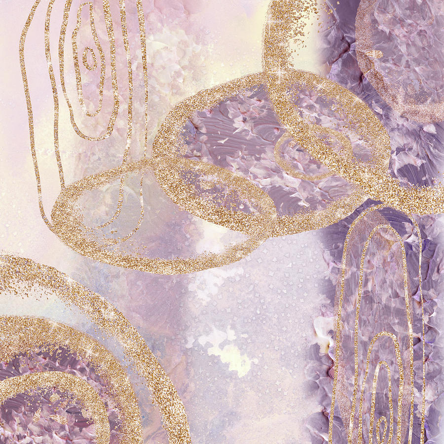 Organic Spheres And Lines Of Soft Purple Golden Hues Cool Calm Decor IV Painting by Irina Sztukowski