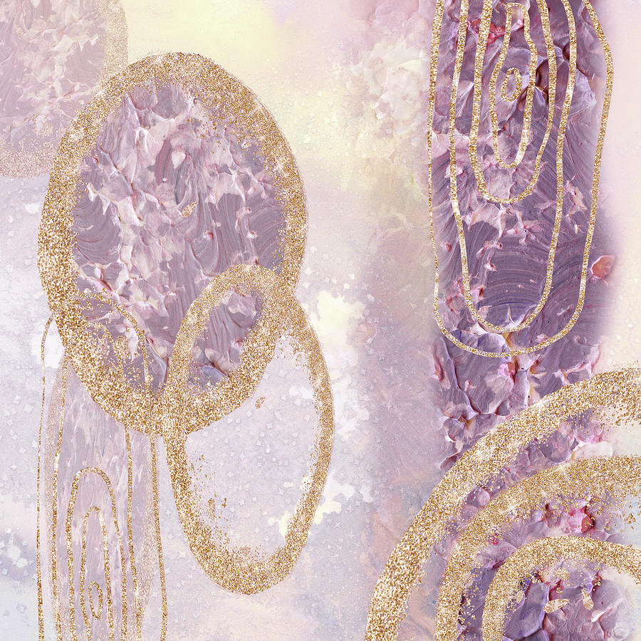 Organic Spheres And Lines Of Soft Purple Golden Hues Cool Calm Decor V Painting by Irina Sztukowski