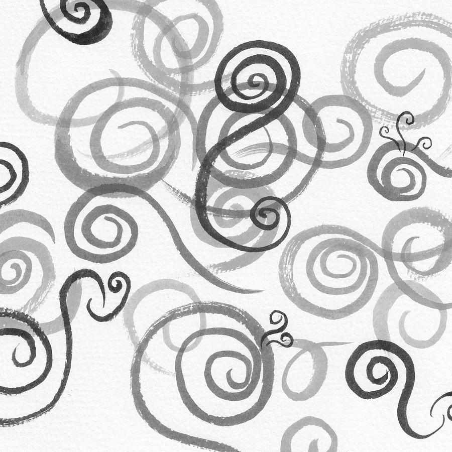 Organic Whimsical Lines And Swirls Gray Watercolor Curls On White Pattern I Painting by Irina Sztukowski