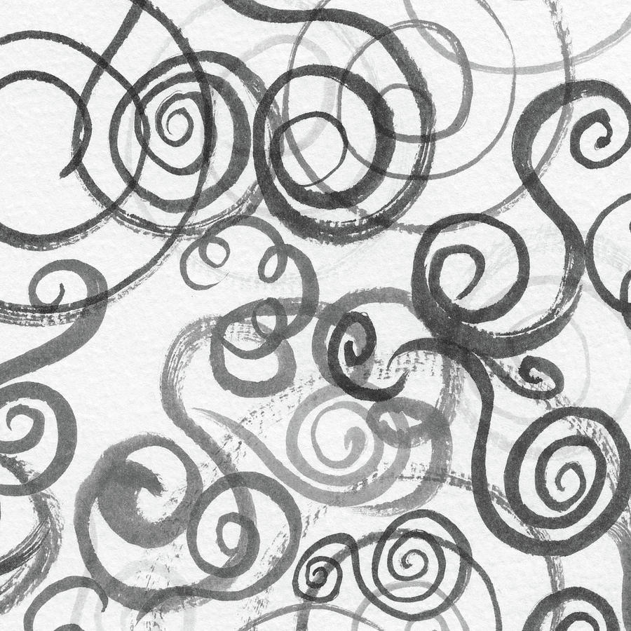 Organic Whimsical Lines And Swirls Gray Watercolor Curls On White Pattern II Painting by Irina Sztukowski