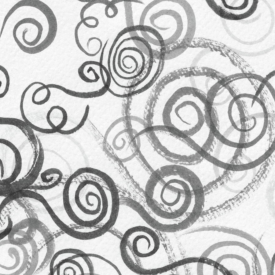 Organic Whimsical Lines And Swirls Gray Watercolor Curls On White Pattern III Painting by Irina Sztukowski