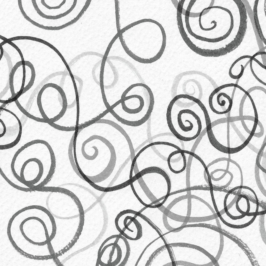 Organic Whimsical Lines And Swirls Gray Watercolor Curls On White Pattern IV Painting by Irina Sztukowski