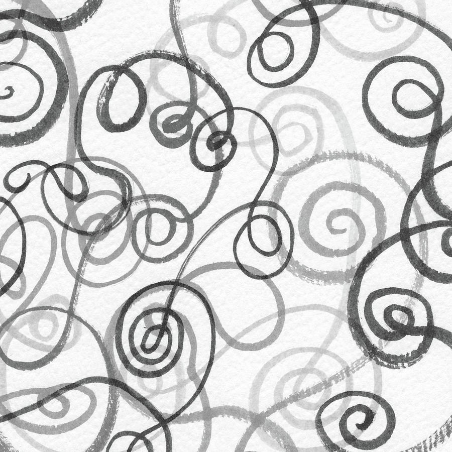 Organic Whimsical Lines And Swirls Gray Watercolor Curls On White Pattern V Painting by Irina Sztukowski