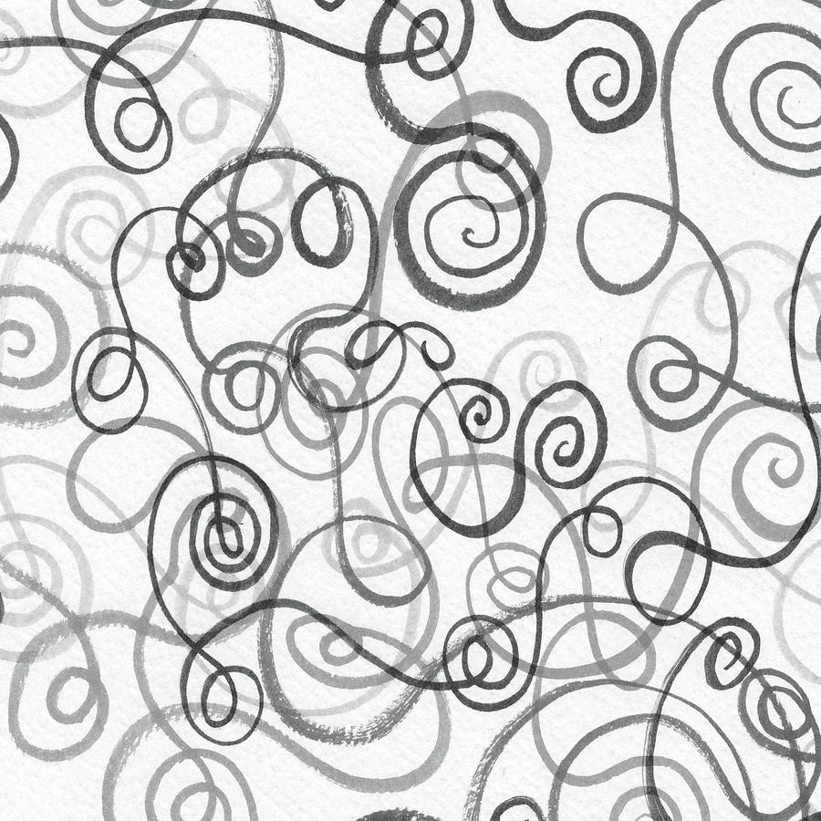 Organic Whimsical Lines And Swirls Gray Watercolor Curls On White Pattern VI Painting by Irina Sztukowski