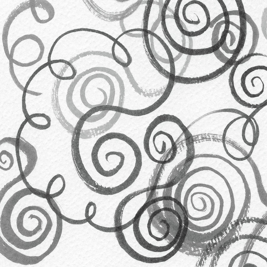 Organic Whimsical Lines And Swirls Gray Watercolor Curls On White Pattern VII Painting by Irina Sztukowski