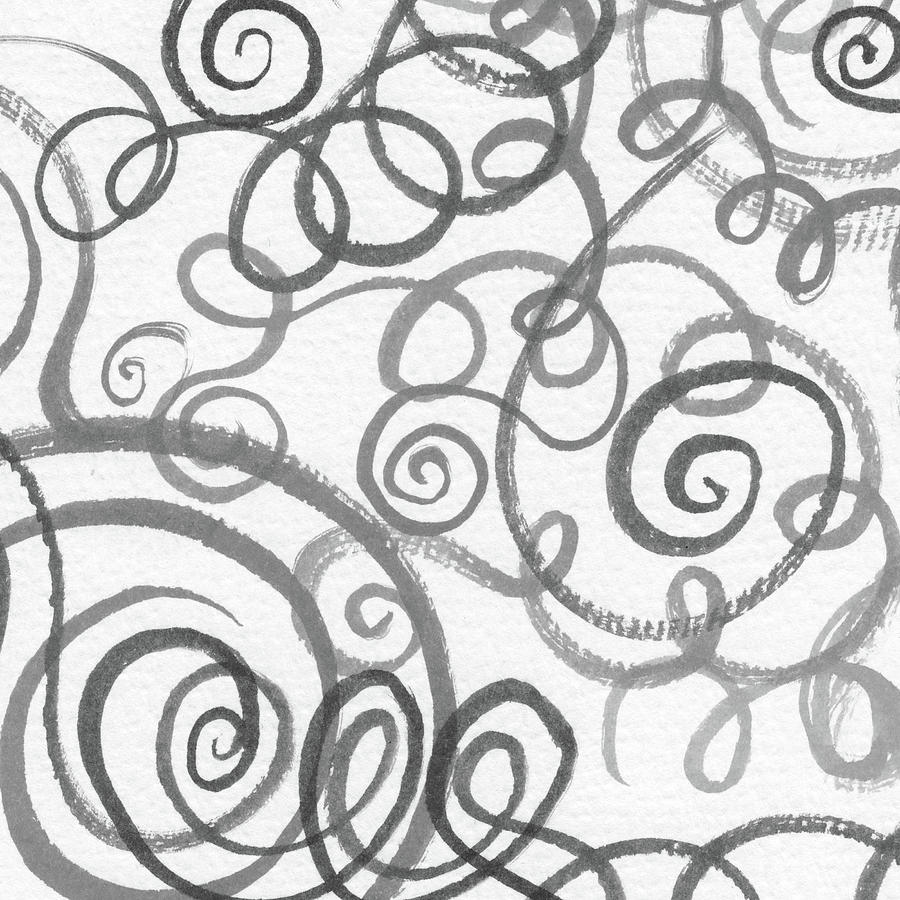 Organic Whimsical Lines And Swirls Gray Watercolor Curls On White Pattern VIII Painting by Irina Sztukowski