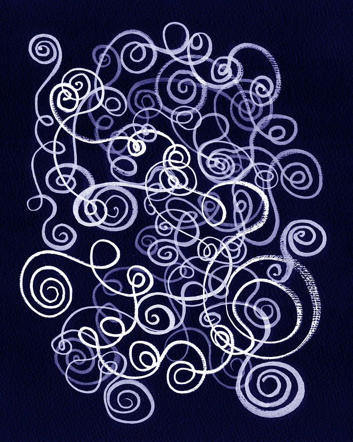 Organic Whimsical Lines And Swirls Purple Watercolor Curls On Dark Pattern III Painting by Irina Sztukowski