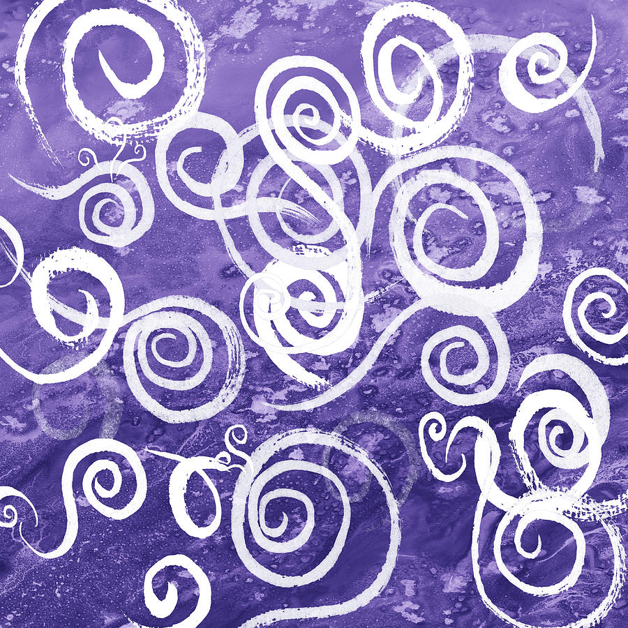 Organic Whimsical Lines And Swirls Purple Watercolor Curls Pattern I Painting by Irina Sztukowski