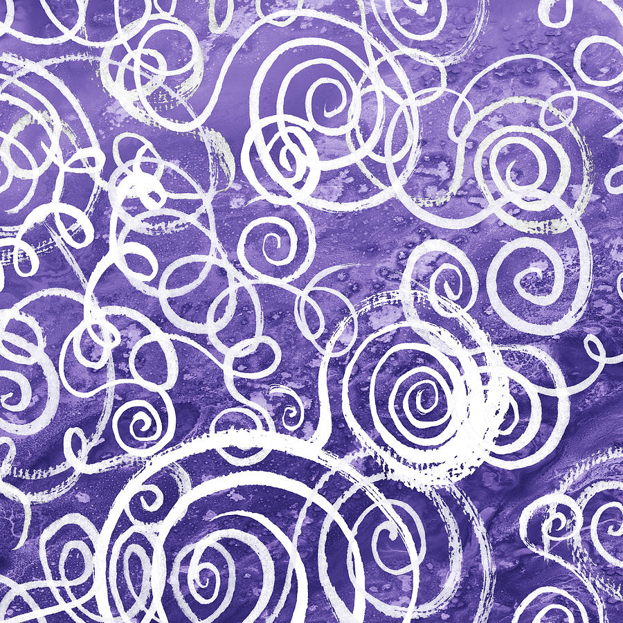 Organic Whimsical Lines And Swirls Purple Watercolor Curls Pattern IV Painting by Irina Sztukowski
