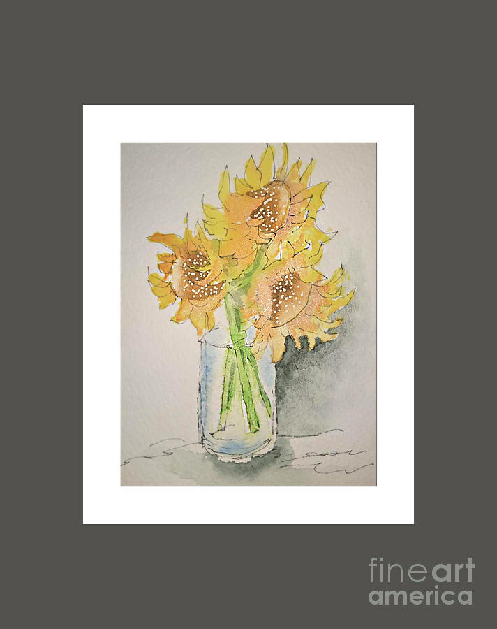 ORGIINAL Sunflower Doodle Painting by Janet Cruickshank