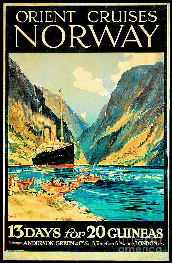 Orient Line Cruises Norway Travel Poster 1925 Painting by Unknown