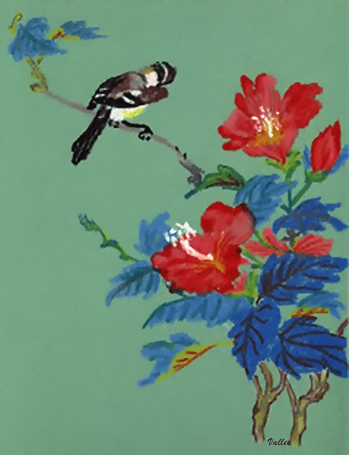 Oriental Flower Series Green Painting by Vallee Johnson