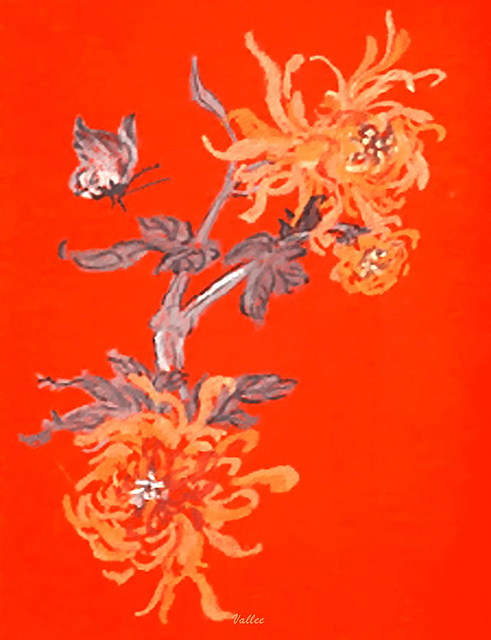 Oriental Flower Series Orange Painting by Vallee Johnson