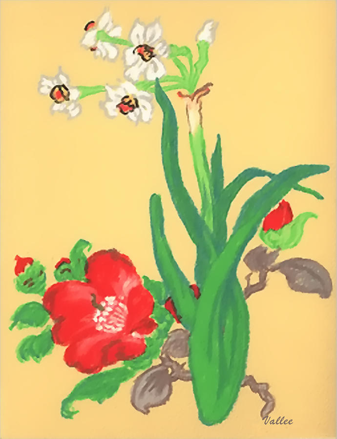 Oriental Flower Series Yellow Painting by Vallee Johnson Oriental Flower Series Yellow Painting by Vallee Johnson