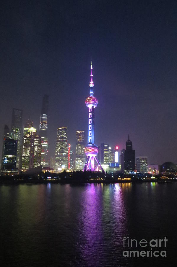 The Oriental Pearl Radio and Television Tower at Night Photograph by World Reflections By Sharon