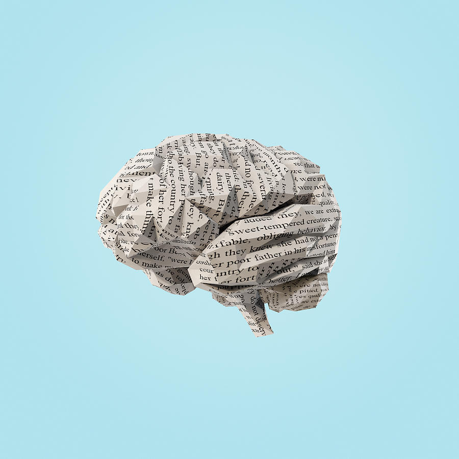 Origami brain made of paper with text Photograph by Miguel Navarro