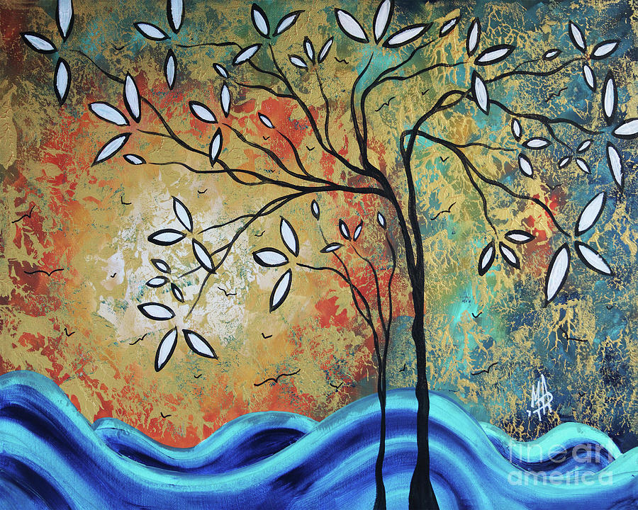 Original Abstract Art Contemporary Modern Art Oversized Landscape Gold Tree Painting Megan Duncanson Painting by Megan Aroon