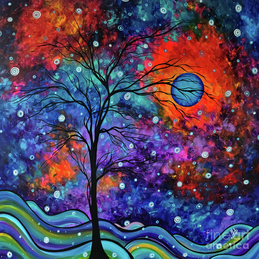 Original Abstract Landscape Tree Moon, Circle of Life Painting Megan ...