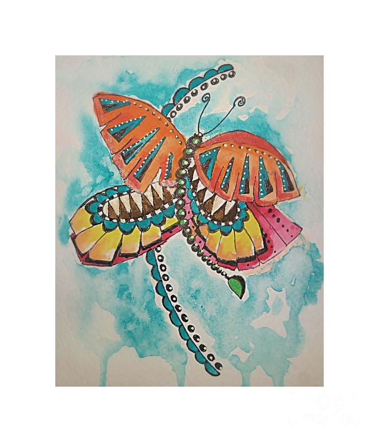 ORIGINAL Aztec Butterfly Painting by Janet Cruickshank