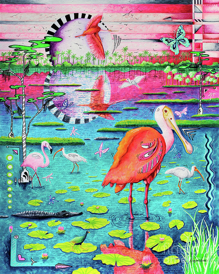 Original Everglades National Park Painting, Tropical Miami Florida Art, PoP Art Bird Painting Painting by Megan Aroon