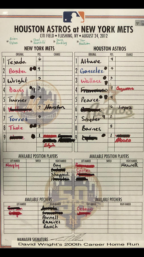 Original MLB Lineup For Houston Astros And New York Mets Photograph by ...